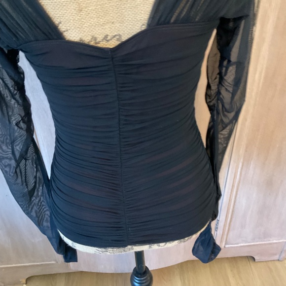A.L.C  Black Jackie Mesh Long Sleeve Top Blouse ruched sheer whimsigoth fairy M - Picture 15 of 16